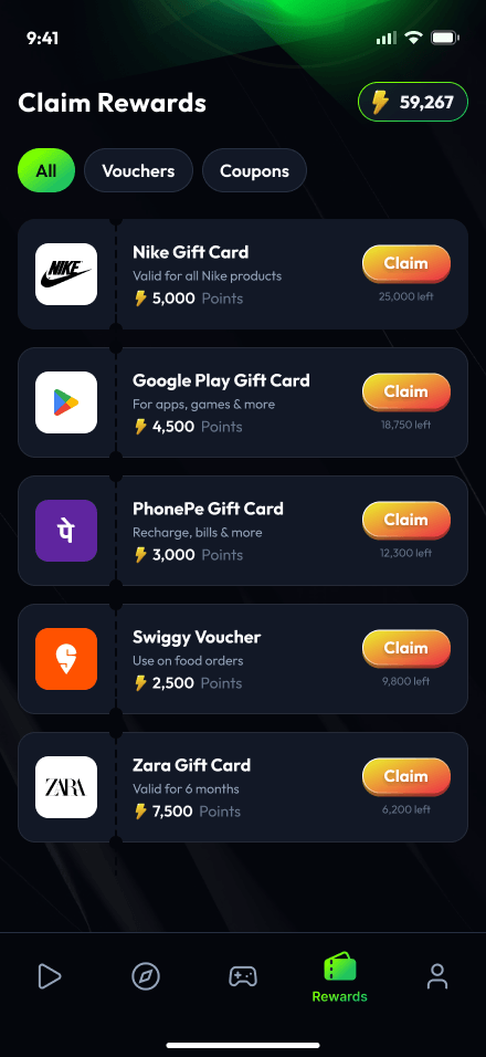 Playverra in-app screens